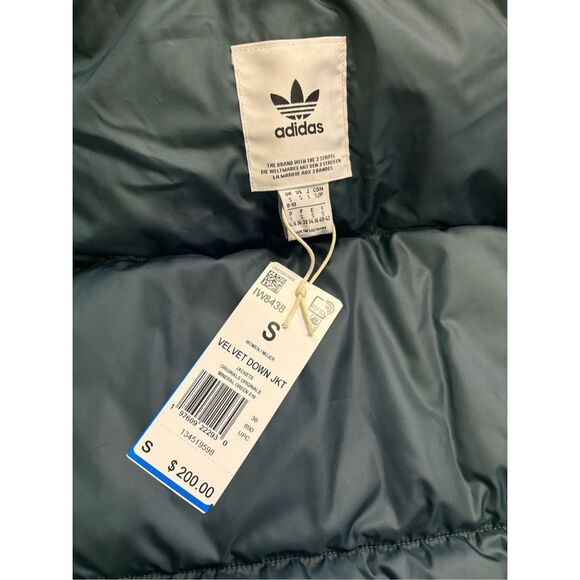 Adidas Women's Dark Green Velvet Down Full Zip Puffer Jacket Size Small NWT - Picture 8 of 14